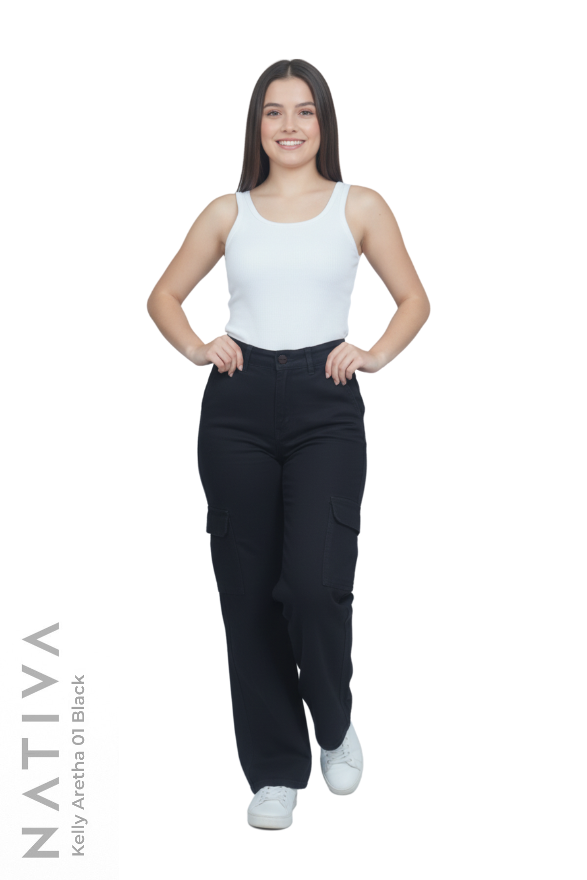 STRAIGHT JEANS, KELLY ARETHA 01 BLACK. Talle Medio. Con tejidos ESFD (Extreme Stretch Flattering Denim). Cintura Ajustable PERFECT FIT®