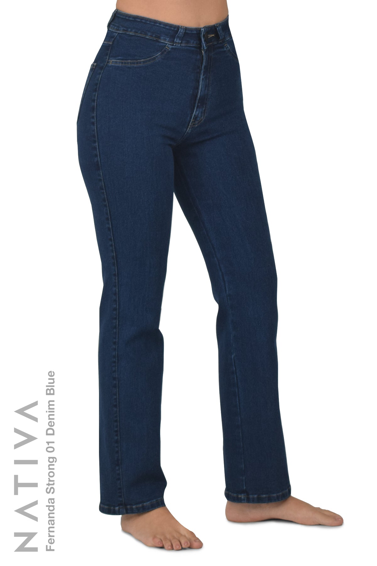 STRAIGHT JEANS, FERNANDA STRONG 01 DENIM BLUE. Talle Alto. Con tejidos super elasticos ESFD (Extreme Stretch Flattering Denim). Cintura Ajustable PERFECT FIT®