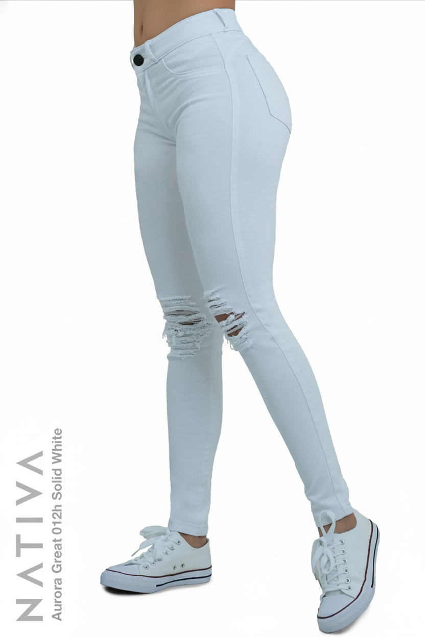 SUPER SKINNY JEANS, AURORA GREAT 012H WHITE, Talle Medio. Moldeador. Cuatro Estaciones. Tecnología No Stress®