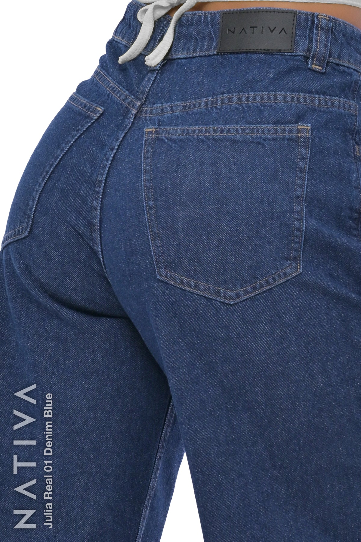 WIDE LEG True Denim Jeans, JULIA REAL 01 DENIM BLUE. Talle Alto. 100% Algodón Nativo Virgen. Rígido Auténtico e Interminable. Cintura Ajustable PERFECT FIT®