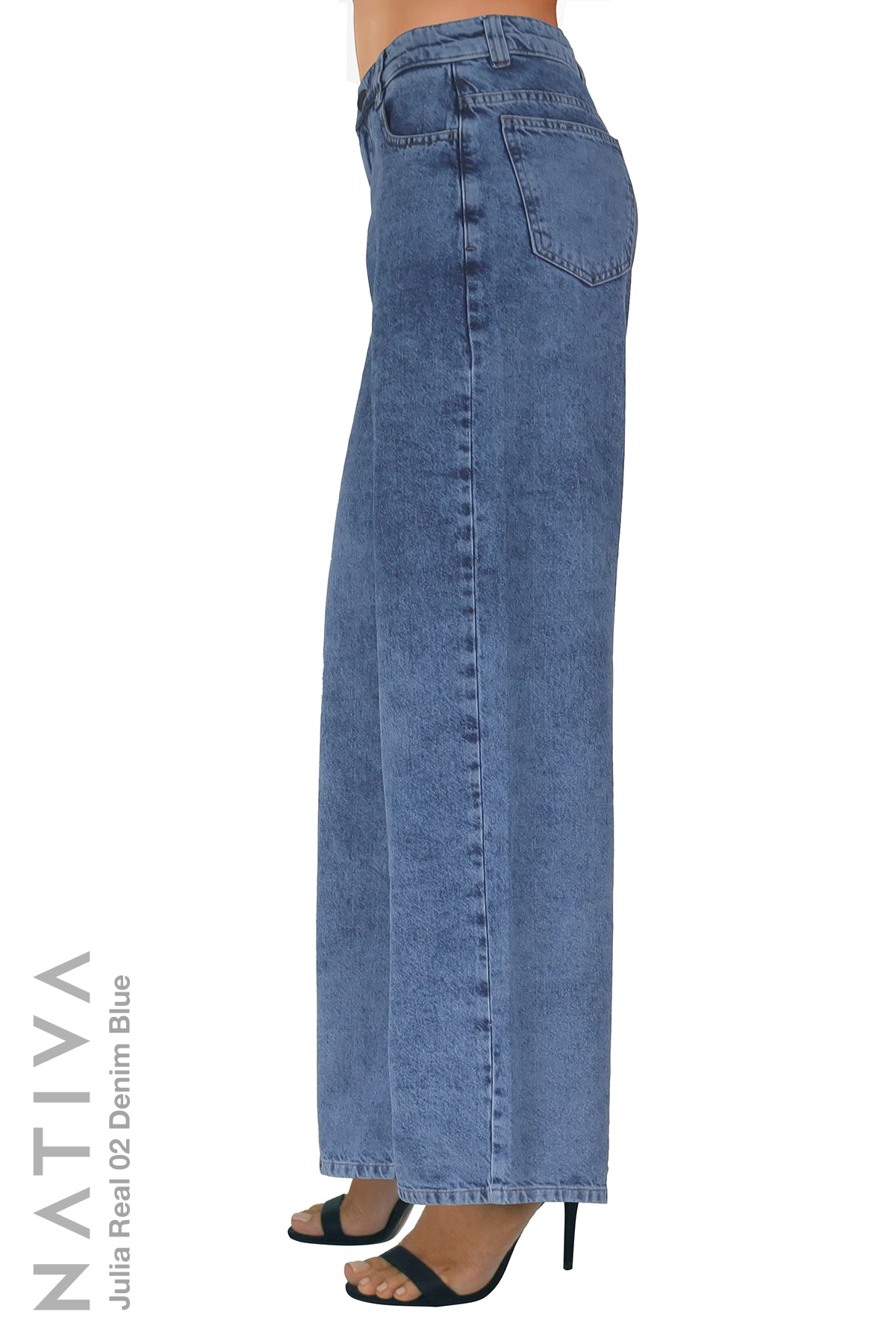 WIDE LEG True Denim Jeans, JULIA REAL FROSTED DENIM. Talle Alto. 100% Algodón Nativo Virgen. Rígido Auténtico e Interminable. Cintura Ajustable PERFECT FIT®