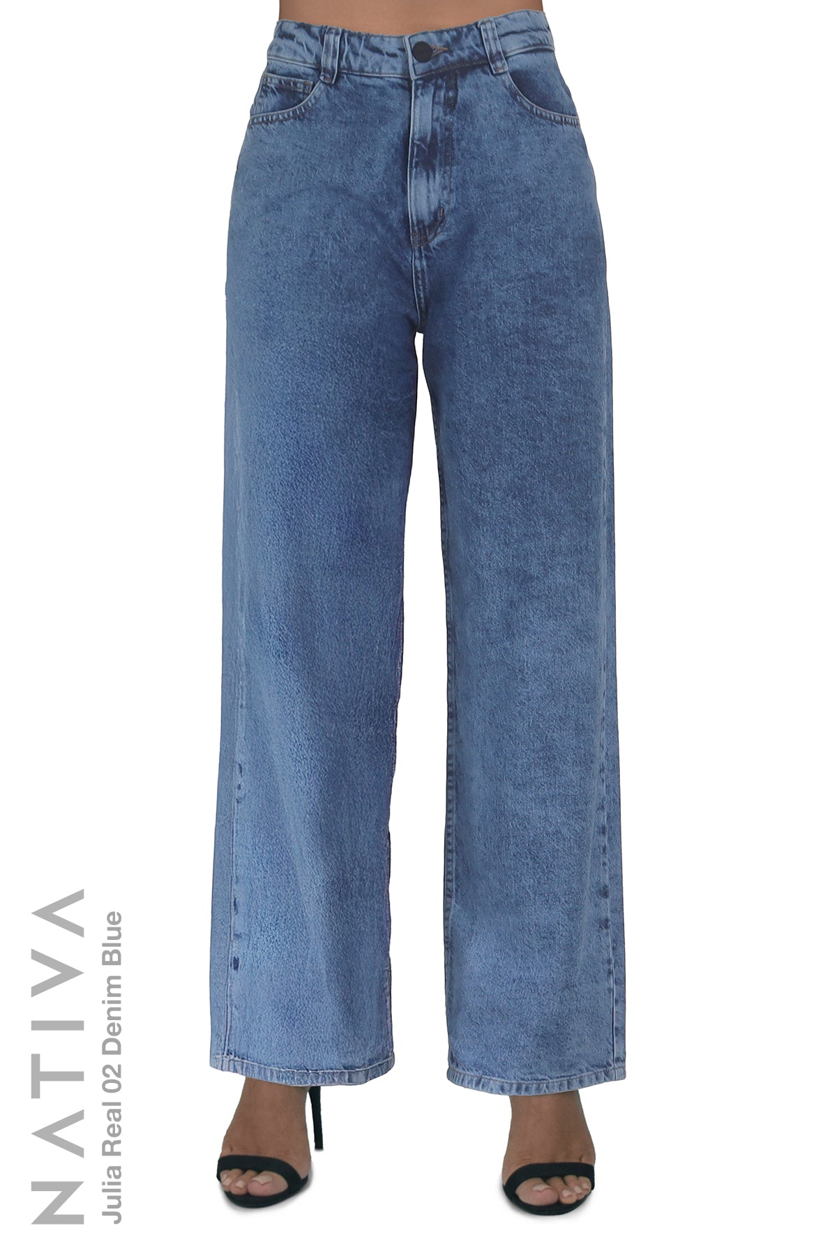 WIDE LEG True Denim Jeans, JULIA REAL FROSTED DENIM. Talle Alto. 100% Algodón Nativo Virgen. Rígido Auténtico e Interminable. Cintura Ajustable PERFECT FIT®