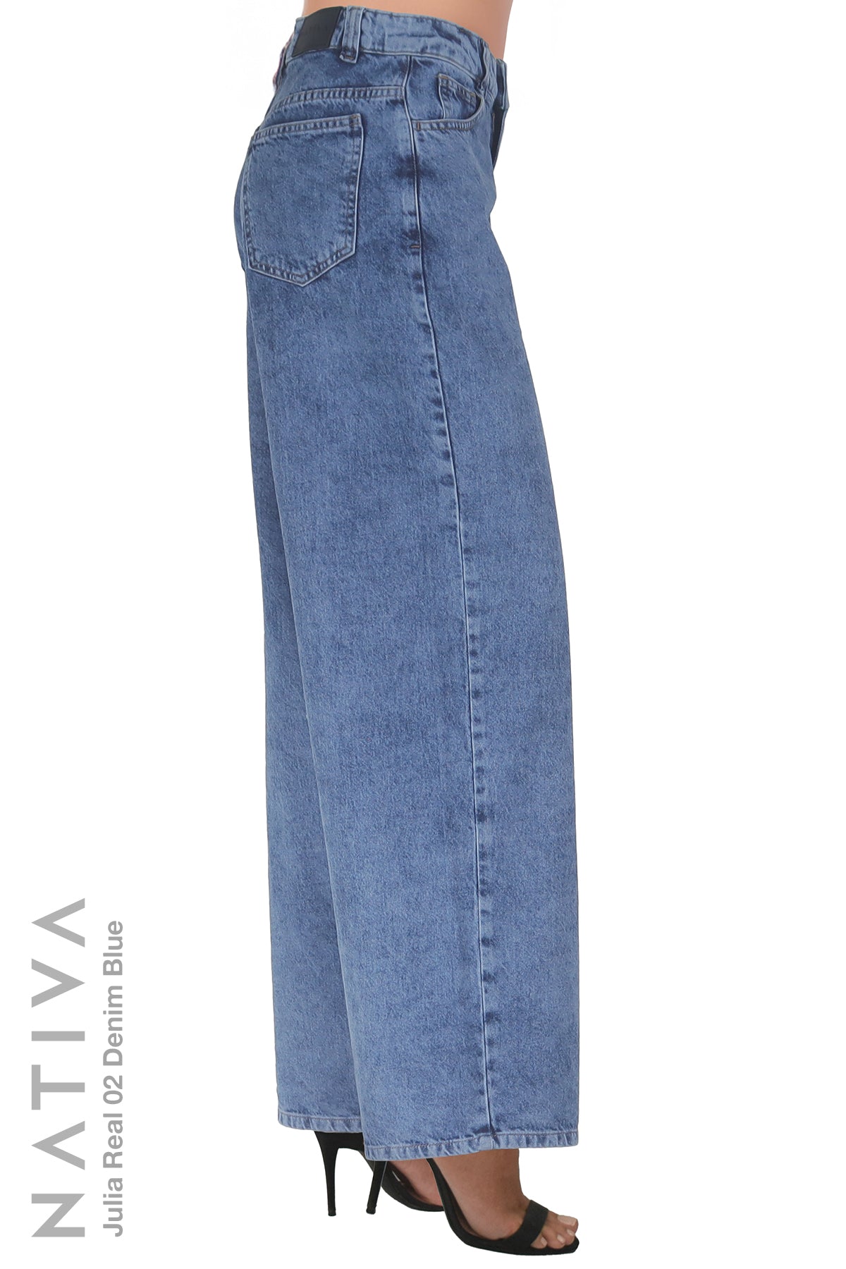 WIDE LEG True Denim Jeans, JULIA REAL FROSTED DENIM. Talle Alto. 100% Algodón Nativo Virgen. Rígido Auténtico e Interminable. Cintura Ajustable PERFECT FIT®