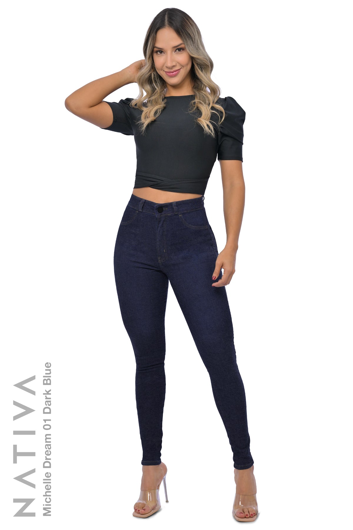 SUPER SKINNY JEANS, MICHELLE DREAM 01 DARK BLUE, Talle Alto. Moldeador Ultra Confortable. Jornada Prolongada. Tecnología No Stress®