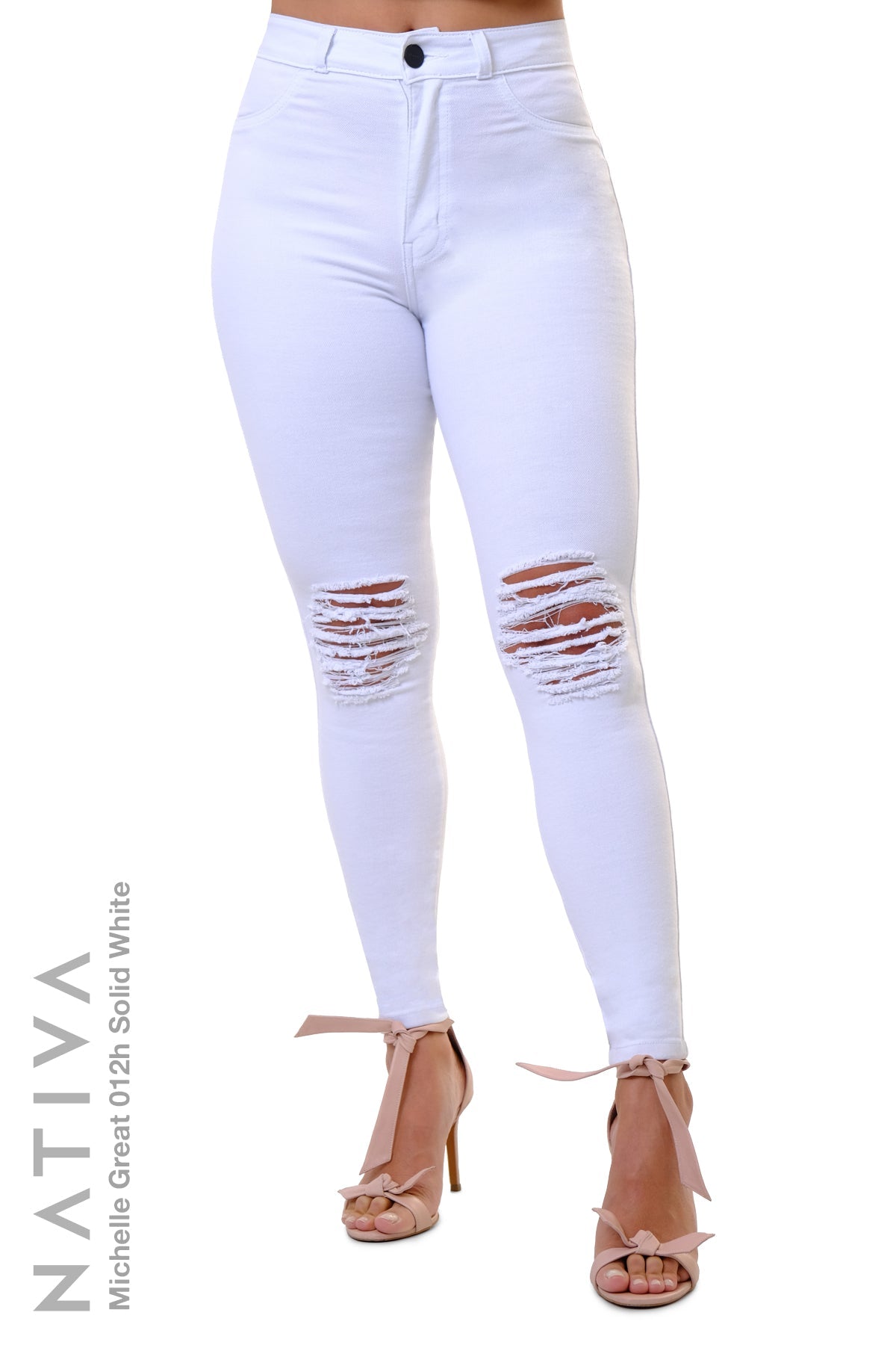 SUPER SKINNY JEANS, MICHELLE GREAT 012H WHITE, Talle Alto. Moldeador. Cuatro Estaciones. Tecnología No Stress®
