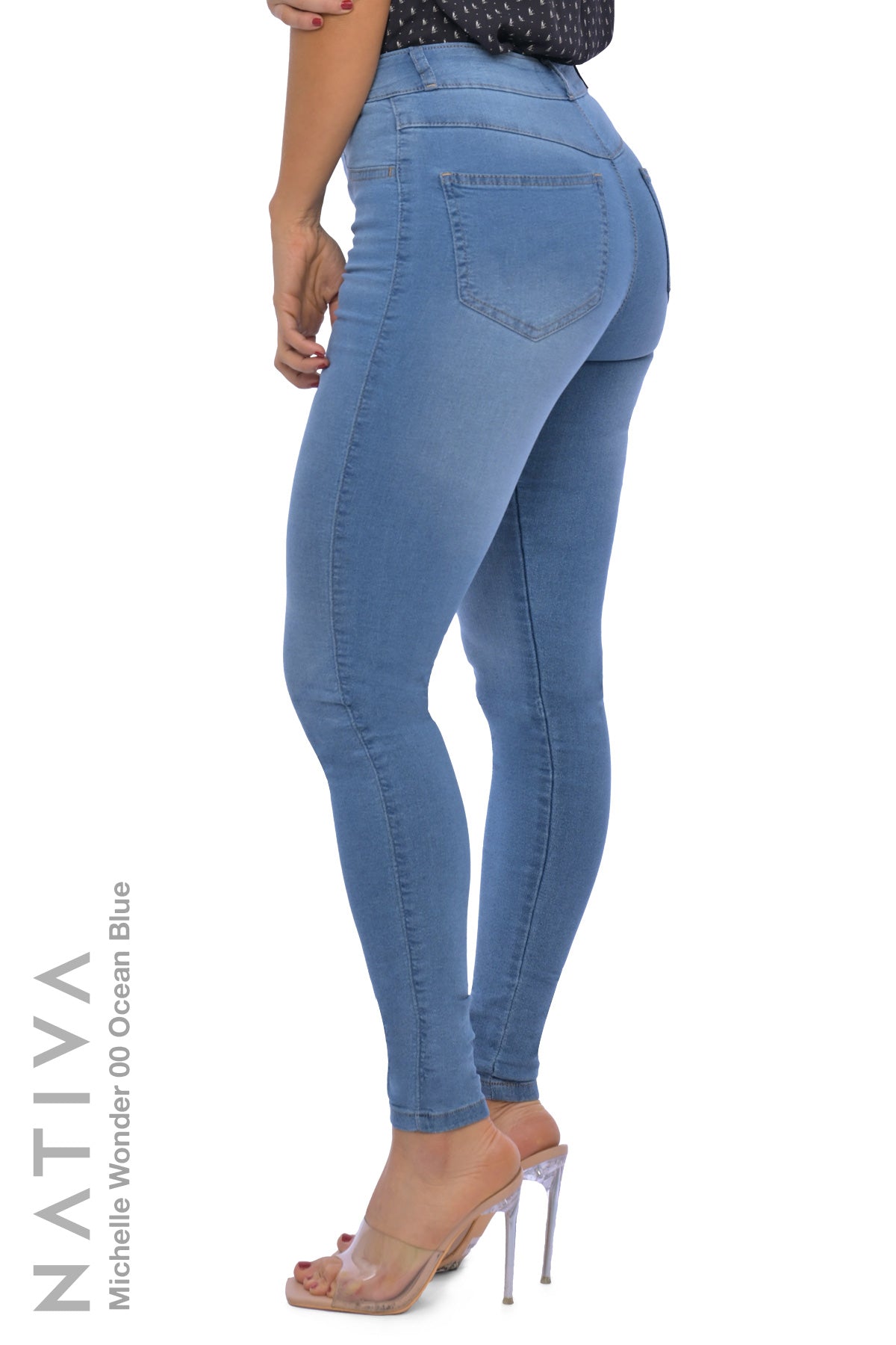SUPER SKINNY JEANS, MICHELLE WONDER 00 OCEAN BLUE, Talle Alto. Moldeador y Afirmador. Casual 7 días. Tecnología No Stress®