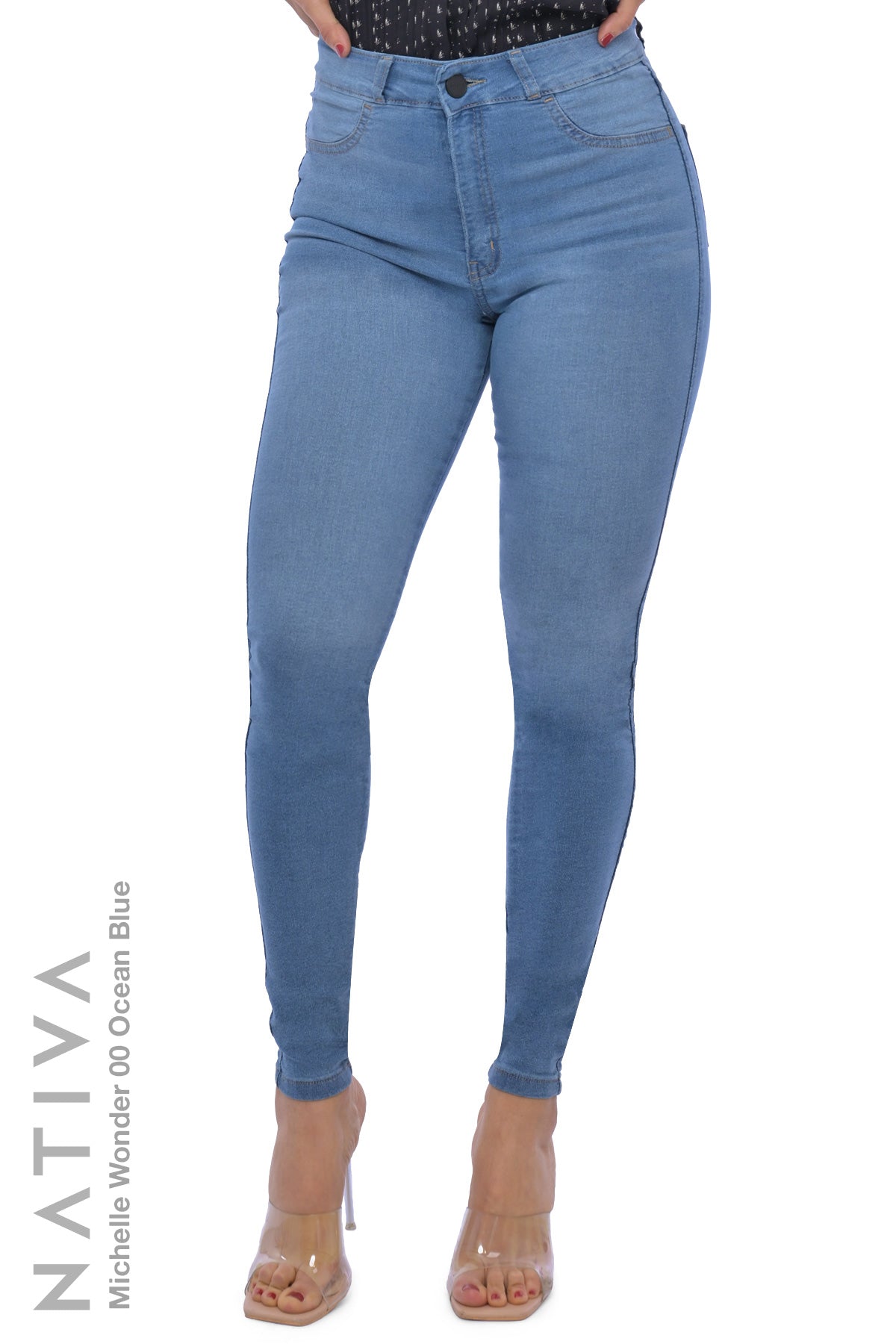 SUPER SKINNY JEANS, MICHELLE WONDER 00 OCEAN BLUE, Talle Alto. Moldeador y Afirmador. Casual 7 días. Tecnología No Stress®