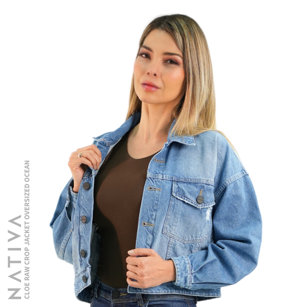 CLOE  RAW CROP JACKET OVERSIZED OCEAN