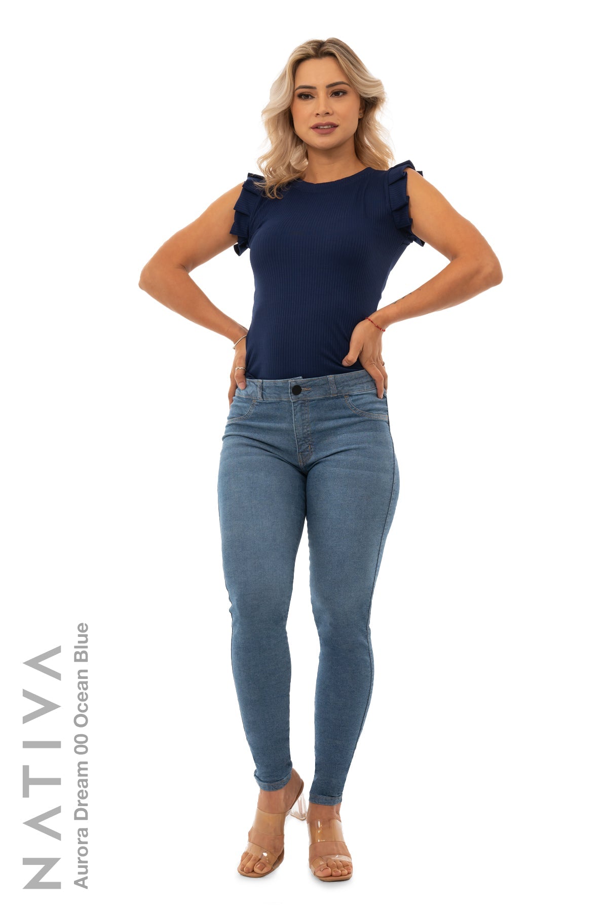 SUPER SKINNY JEANS, AURORA DREAM 00 OCEAN BLUE, Talle Medio. Moldeador Ultra Confortable. Jornada Prolongada. Tecnología No Stress®