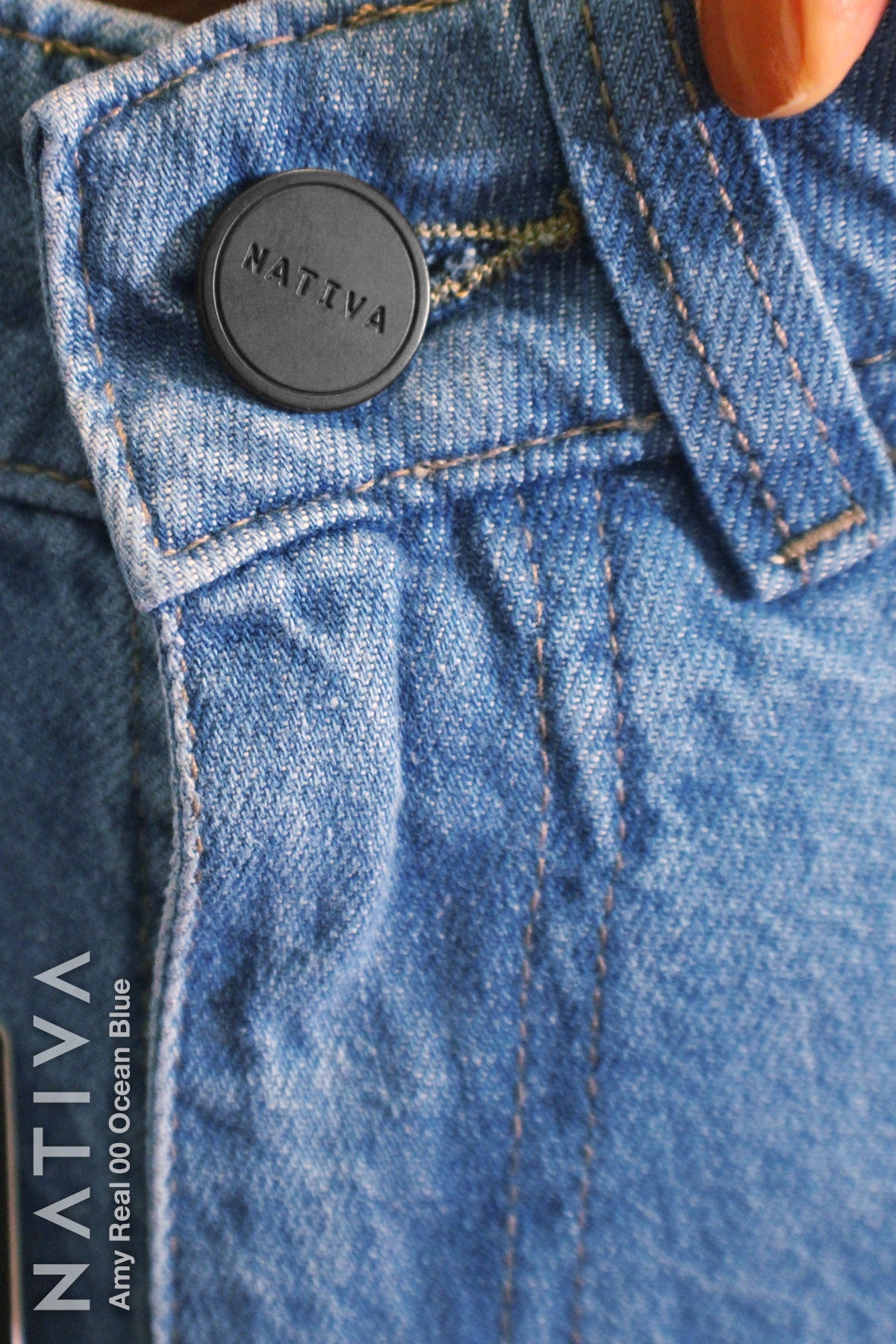 MOM SHORTS, TRUE DENIM, AMY REAL 00 OCEAN BLUE. Talle Alto. Auténtico e Interminable. Cintura Ajustable PERFECT FIT®