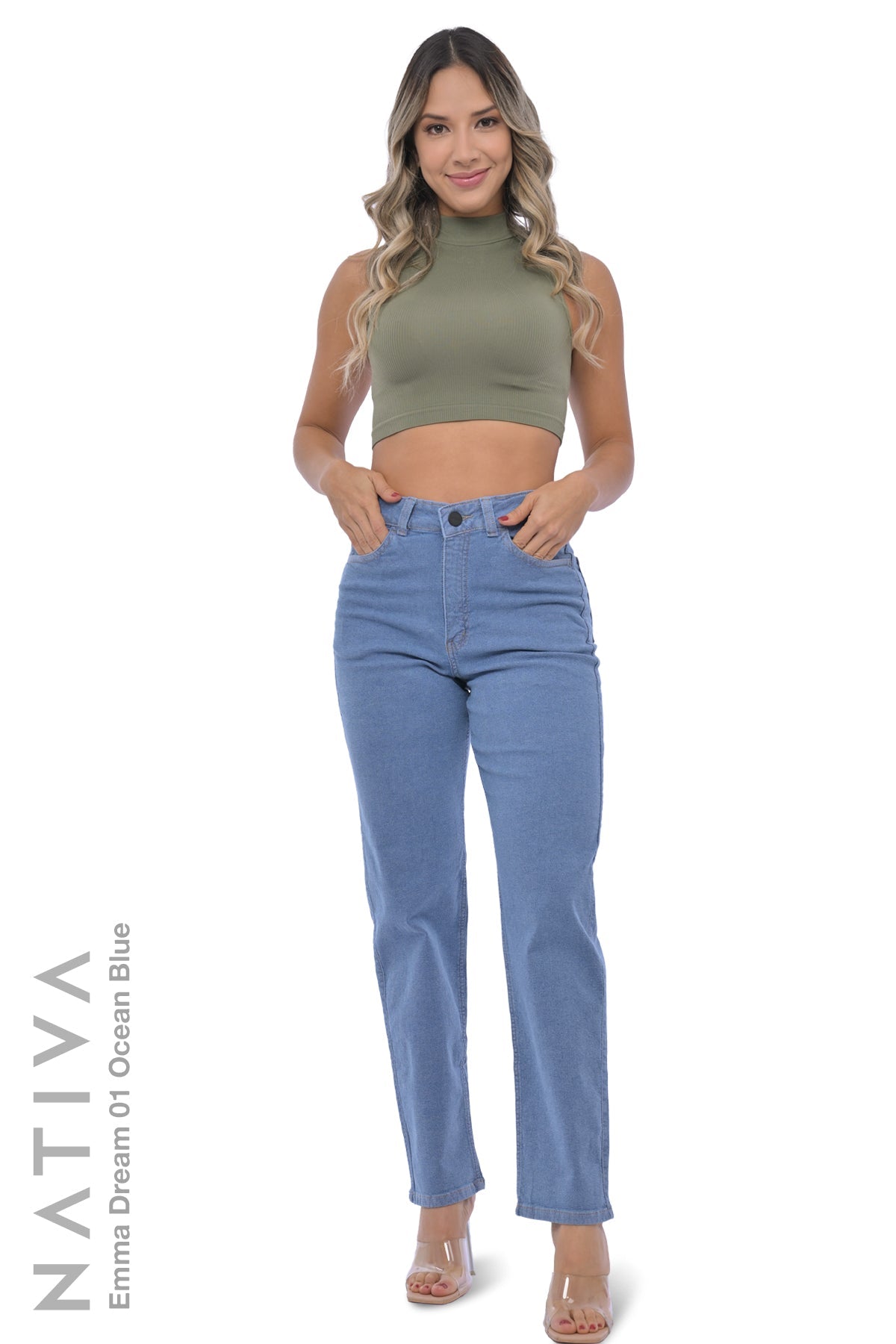 STRAIGHT JEANS, EMMA DREAM 01 OCEAN BLUE. Talle Alto. Con tejidos super elásticos ESFD (Extreme Stretch Flattering Denim). Cintura Ajustable PERFECT FIT®