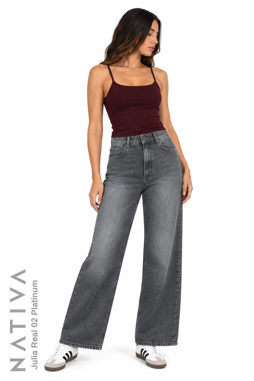 WIDE LEG True Denim Jeans, JULIA REAL 02 PLATINUM Talle Alto. 100% Algodón Nativo Virgen. Rígido Auténtico e Interminable. Cintura Ajustable PERFECT FIT®