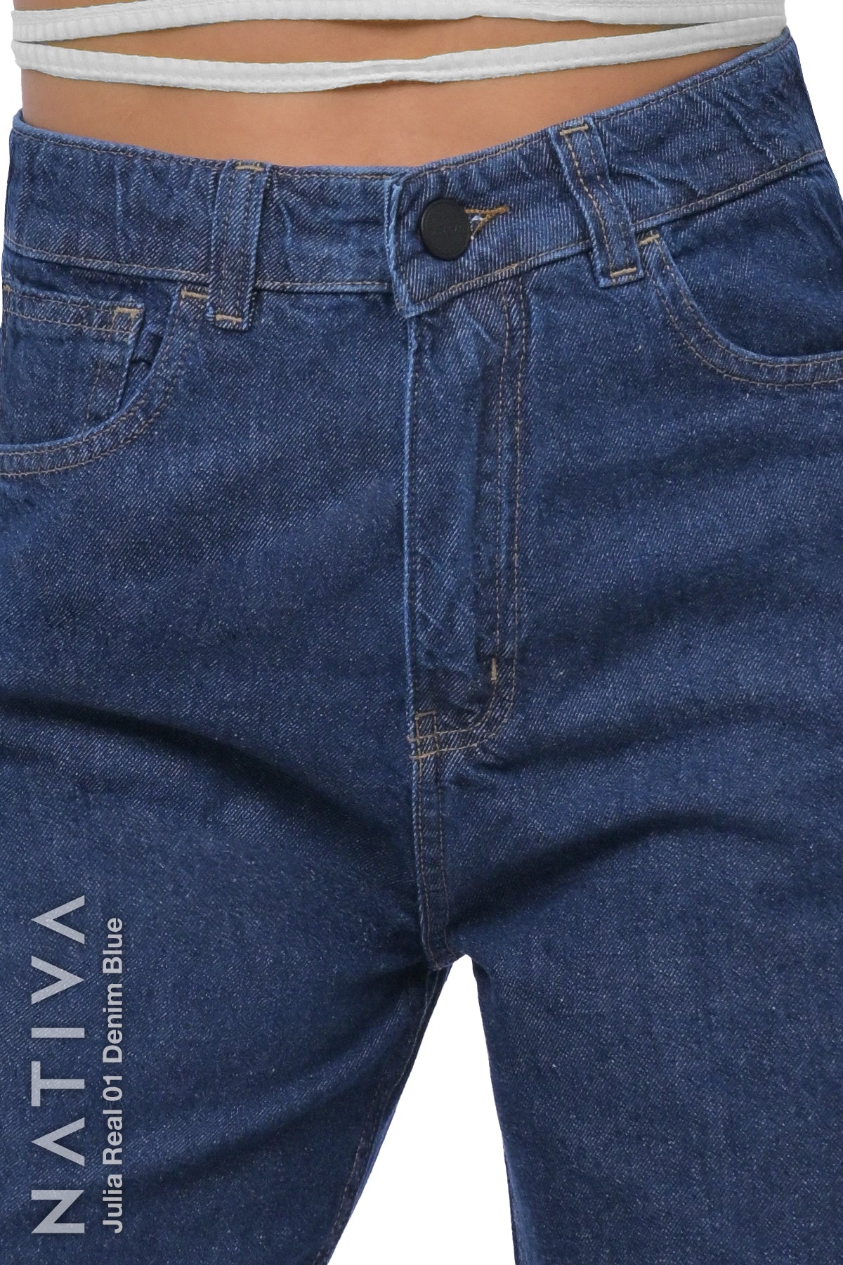 WIDE LEG True Denim Jeans, JULIA REAL 01 DENIM BLUE. Talle Alto. 100% Algodón Nativo Virgen. Rígido Auténtico e Interminable. Cintura Ajustable PERFECT FIT®