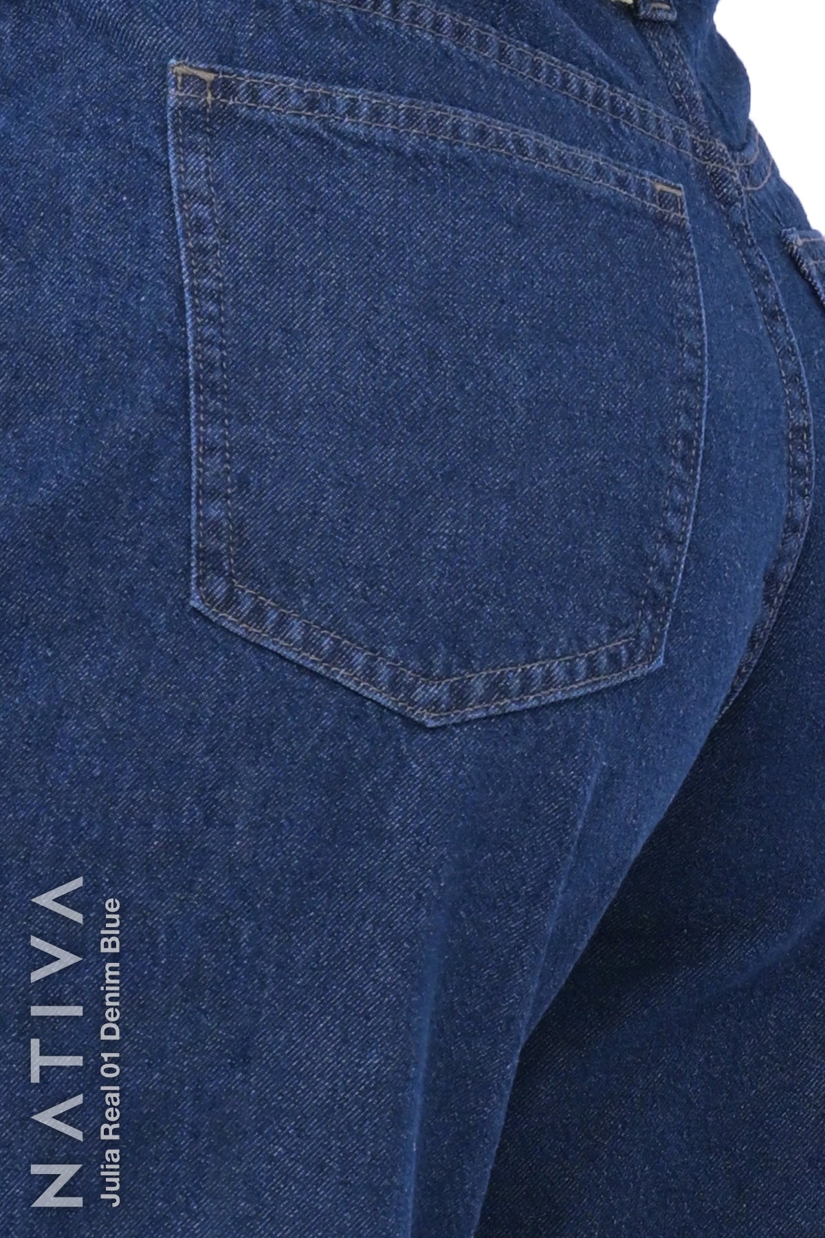 WIDE LEG True Denim Jeans, JULIA REAL 01 DENIM BLUE. Talle Alto. 100% Algodón Nativo Virgen. Rígido Auténtico e Interminable. Cintura Ajustable PERFECT FIT®