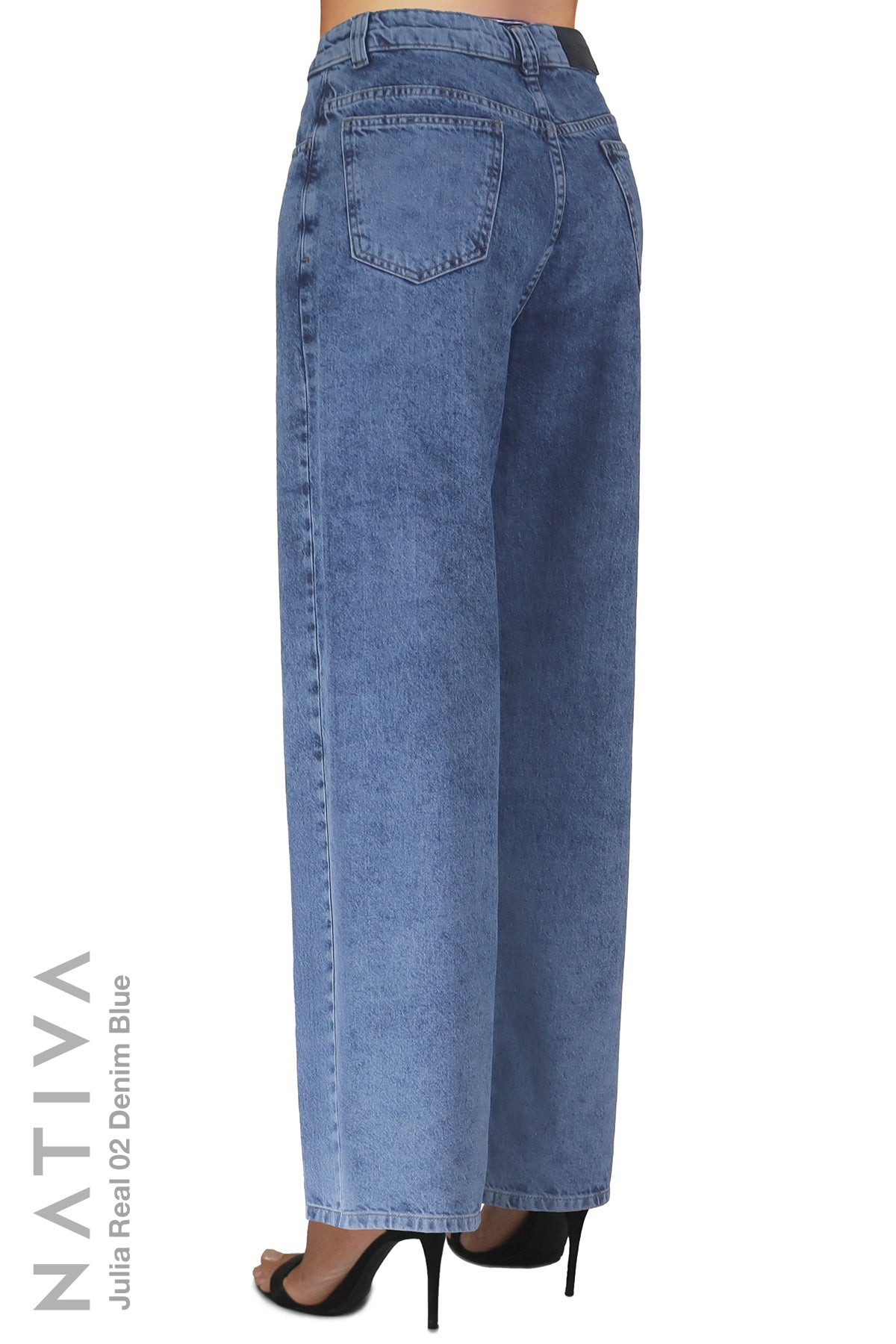 WIDE LEG True Denim Jeans, JULIA REAL FROSTED DENIM. Talle Alto. 100% Algodón Nativo Virgen. Rígido Auténtico e Interminable. Cintura Ajustable PERFECT FIT®