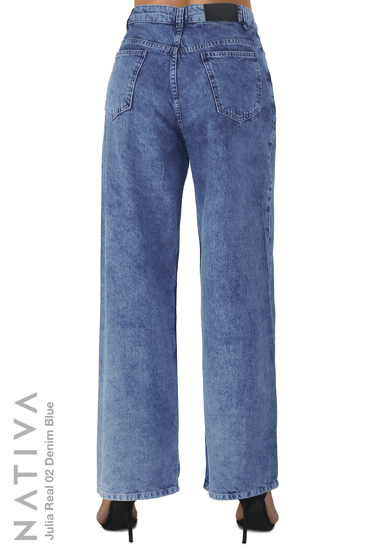 WIDE LEG True Denim Jeans, JULIA REAL FROSTED DENIM. Talle Alto. 100% Algodón Nativo Virgen. Rígido Auténtico e Interminable. Cintura Ajustable PERFECT FIT®