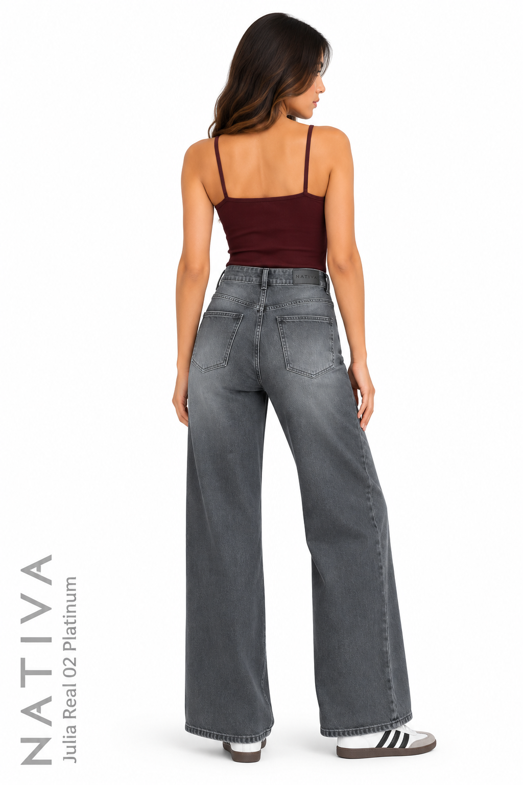 WIDE LEG True Denim Jeans, JULIA REAL 02 PLATINUM Talle Alto. 100% Algodón Nativo Virgen. Rígido Auténtico e Interminable. Cintura Ajustable PERFECT FIT®