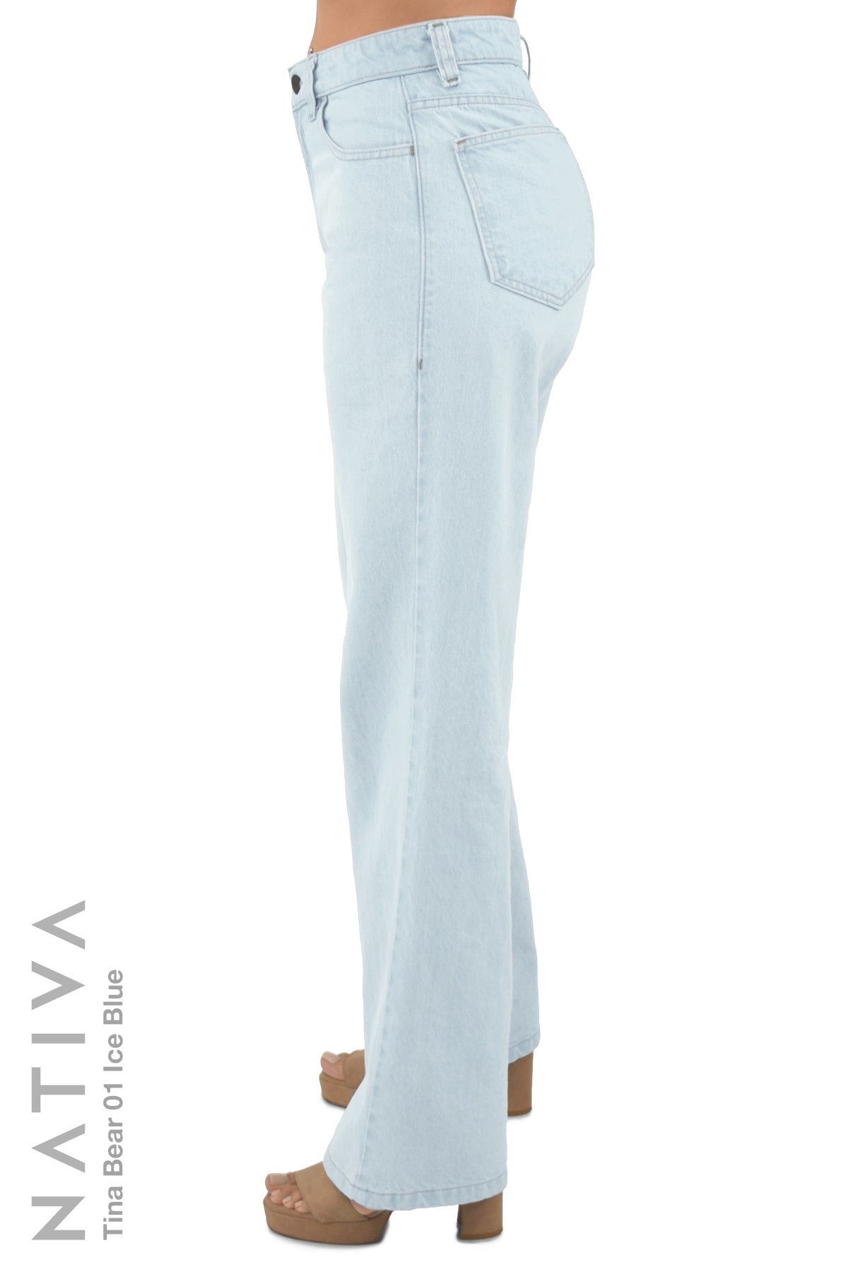STRAIGHT JEANS, TINA BEAR 01 ICE BLUE. Talle Alto. Alto Confort. 100% Algodón Nativo Virgen. Rígido Auténtico e Interminable. Cintura Ajustable PERFECT FIT®