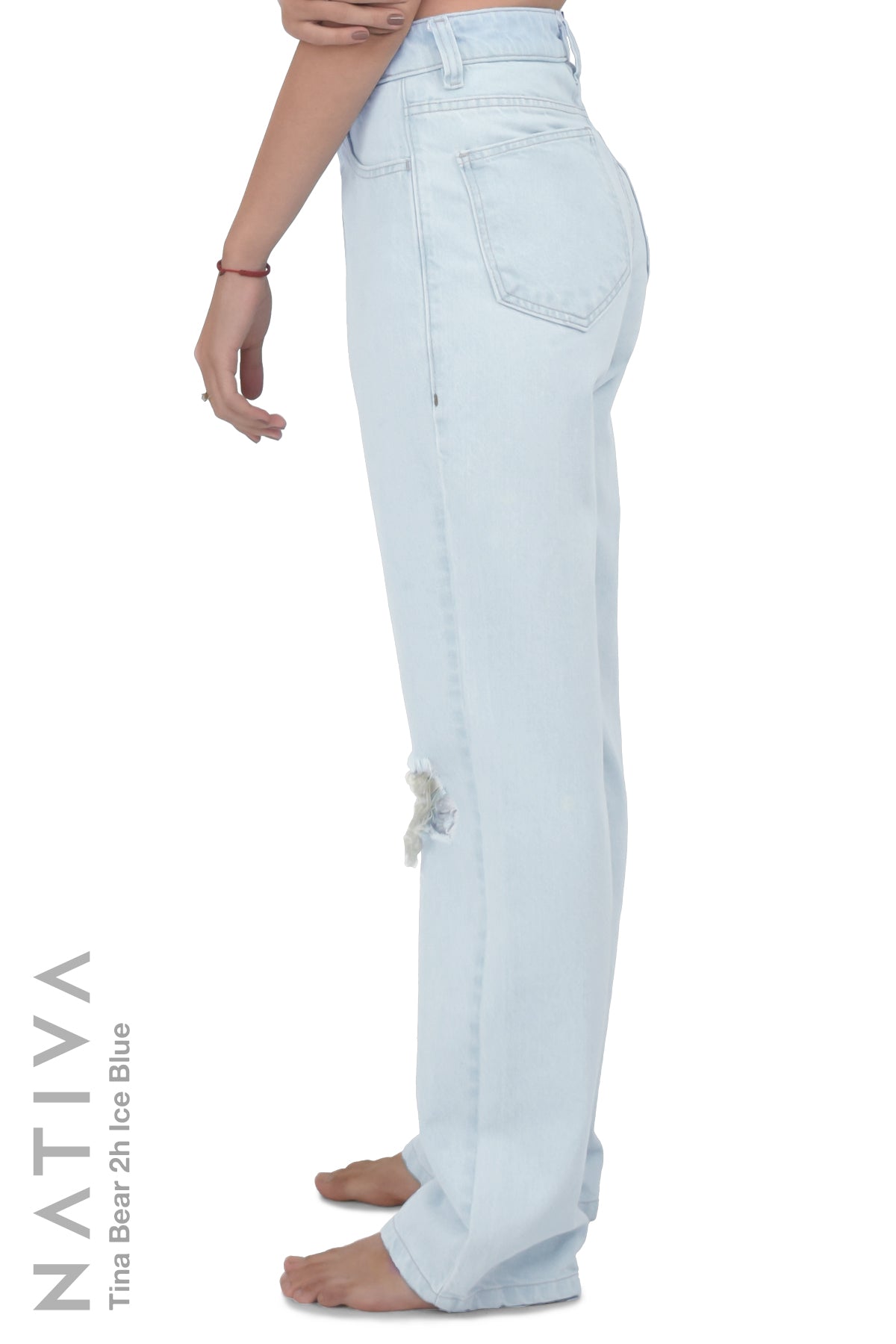 STRAIGHT JEANS, TINA BEAR 02H ICE BLUE. Talle Alto. Alto Confort. 100% Algodón Nativo Virgen. Rígido Auténtico e Interminable. Cintura Ajustable PERFECT FIT®
