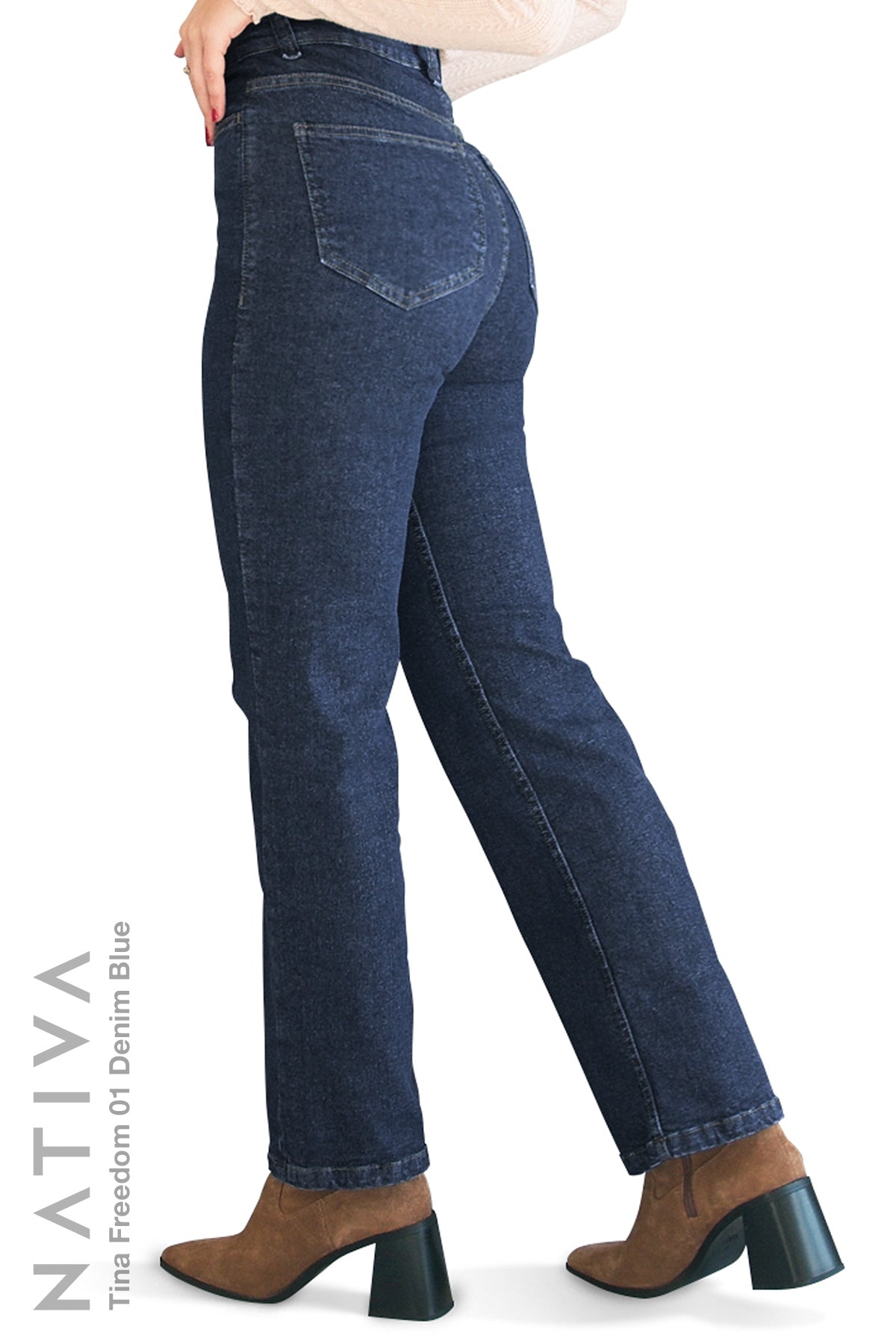 STRAIGHT JEANS, TINA FREEDOM 01. DENIM BLUE. Talle Alto. Con tejidos super elásticos ESFD (Extreme Stretch Flattering Denim). Cintura Ajustable®