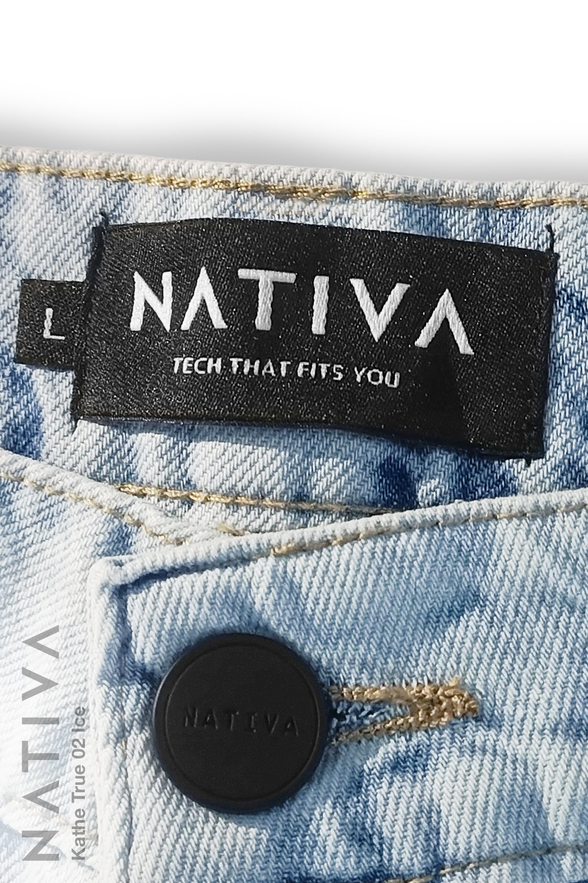 BERMUDA TRUE DENIM, KATHE TRUE 02 ICE. Talle Alto. 100% Algodón Nativo Virgen. Rígido Auténtico e Interminable. Cintura Ajustable PERFECT FIT®
